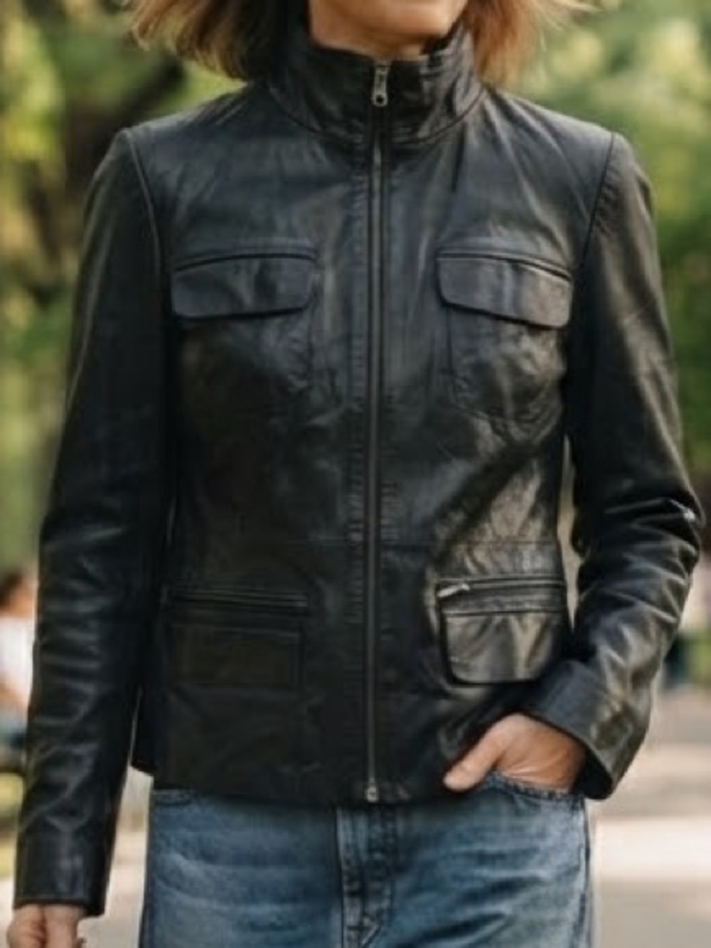 Vintage Anonymous John Carlisle Black Leather Utility Jacket L Minimalist